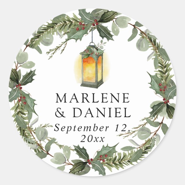 Adesivo Redondo Lanterna Elegante White Winter n Red Holly Envelop (Frente)