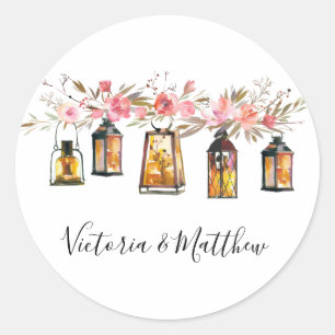 Adesivo Redondo Lanterna floral da aguarela rústica personalizada