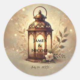 Adesivo Redondo Lanterna Romântica de Bronze Casamento Rústico