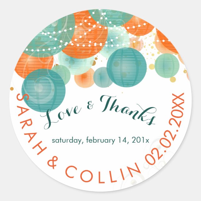 Adesivo Redondo Lanternas azul-turquesa e laranja PixDezines/fundo (Frente)