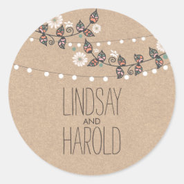Adesivo Redondo lanternas florais galhos casamento rústico