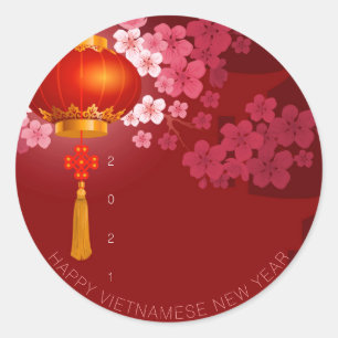 Adesivo Redondo Lanternas Hao Dao Happy Vietnamita Novo Ano c RS