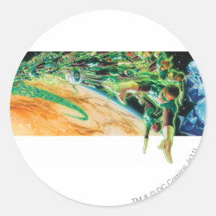 Adesivo Redondo Lanternas Verdes Voando no Espaço