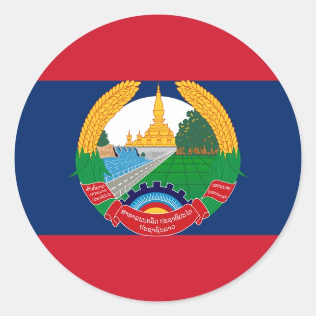 Adesivo Redondo Lao Flag & Emblem, Bandeira do Laos (Frente)