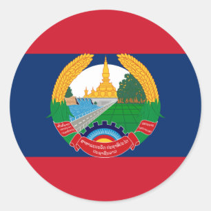 Adesivo Redondo Lao Flag & Emblem, Bandeira do Laos