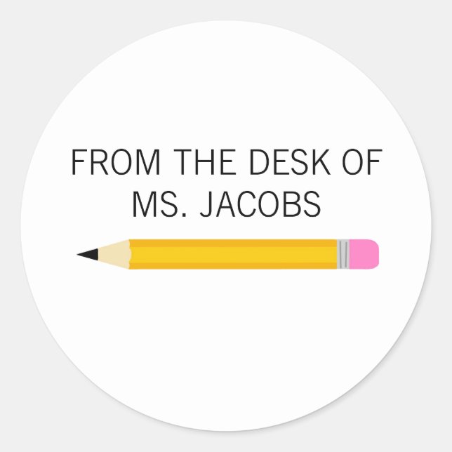 Adesivo Redondo Lápis do Presente do Professor da Mesa do (Frente)