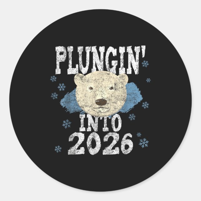 Adesivo Redondo Lar Bear Plunge - Plungin' Into 2026 New Year Cold (Frente)
