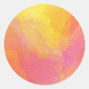 Adesivo Redondo Laranja Amarelo Rosa Lavagem de Aquarela Arte Abst