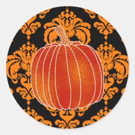 Adesivo Redondo Laranja Autumnal Abóbora Laranja Preta Damask Bril