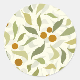 Adesivo Redondo Laranja Berries e Folhas no creme - padrão.