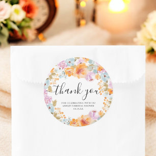 Adesivo Redondo Laranja Boho Floral Aquarela Obrigada Noiva