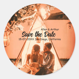 Adesivo Redondo laranja boho salvar data QR adicionar nome do site