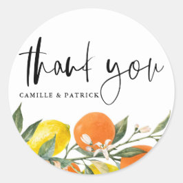 Adesivo Redondo Laranja Botânica e Casamento com Limão Obrigado