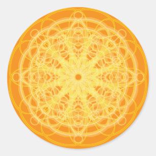 Adesivo Redondo Laranja brilhante da geometria sagrado da mandala