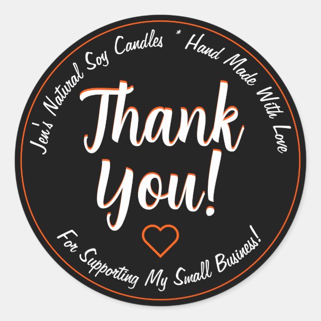 Adesivo Redondo Laranja Brilhante Neon Black Obrigado Rótulos de P (Frente)