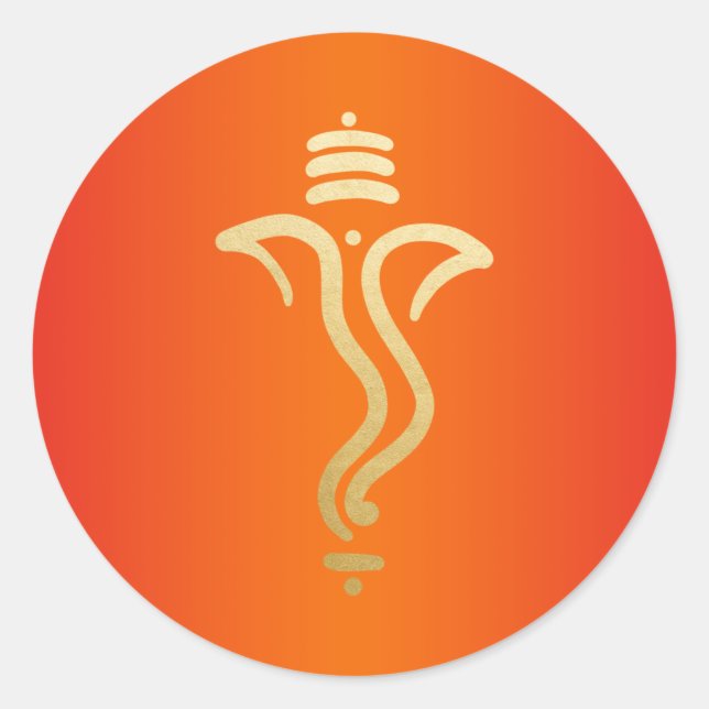 Adesivo Redondo Laranja Dourado Festivo Ganesh/ Deus Indiano (Frente)