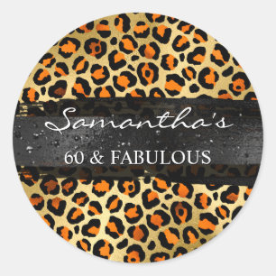 Adesivo Redondo Laranja e Dourado Leopardo 60 & Fabuloso