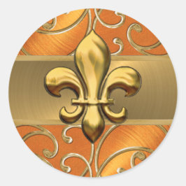 Adesivo Redondo Laranja e Dourado Nabo-lombo Fleur de Lis