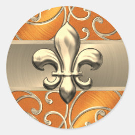 Adesivo Redondo Laranja e Dourado Nabo-lombo Fleur de Lis
