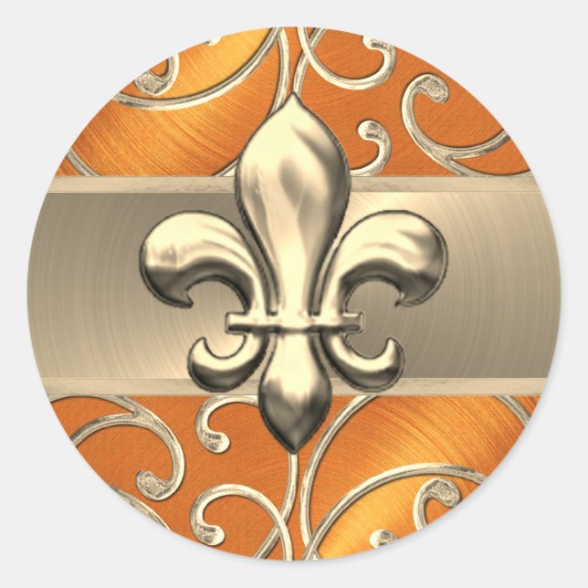 Adesivo Redondo Laranja e Dourado Nabo-lombo Fleur de Lis (Frente)