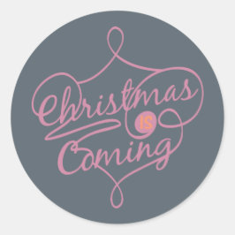 Adesivo Redondo Laranja e Rosa de Natal está chegando Stickers