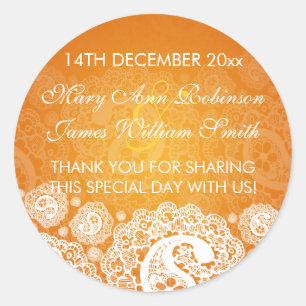 Adesivo Redondo Laranja elegante do laço de Paisley do Tag do