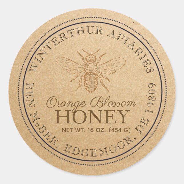 Adesivo Redondo Laranja Flor Editável Kraft Mel Jar Rótulo de Abel (Frente)
