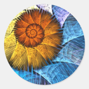 Adesivo Redondo Laranja Floral Amarelo Azul Abstrato Art