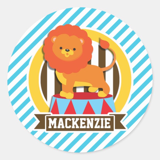 Adesivo Redondo Laranja Grande Circo Lion; Blue & White Strips (Frente)