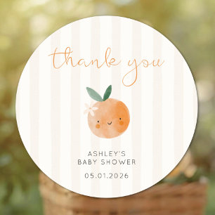 Adesivo Redondo Laranja Little Cutie Baby Shower Obrigado