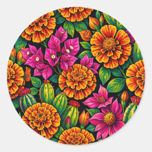Adesivo Redondo Laranja Magenta Vibrante Cacto Tropical Marigold 