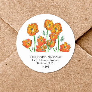 Adesivo Redondo Laranja Marigolds Endereço De Devolução Floral Des