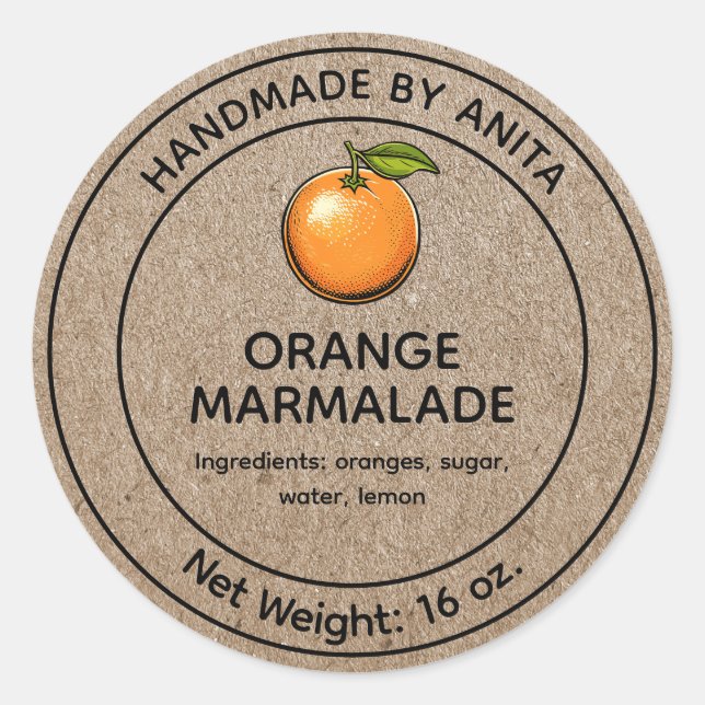 Adesivo Redondo Laranja Marmalade Jelly Jar Label Kraft Estilo de  (Frente)
