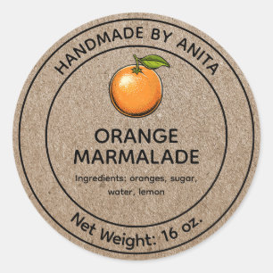 Adesivo Redondo Laranja Marmalade Jelly Jar Label Kraft Estilo de 