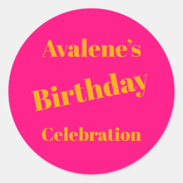 Adesivo Redondo Laranja Na Festa de aniversário Rosa Brilhante