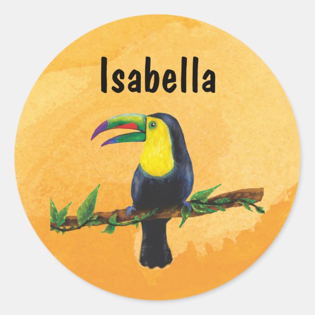 Adesivo Redondo Laranja Namensaufkleber - Tucan Aquarell-Design (Frente)