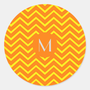 Adesivo Redondo laranja néon amarelo chevron - adicionar monograma