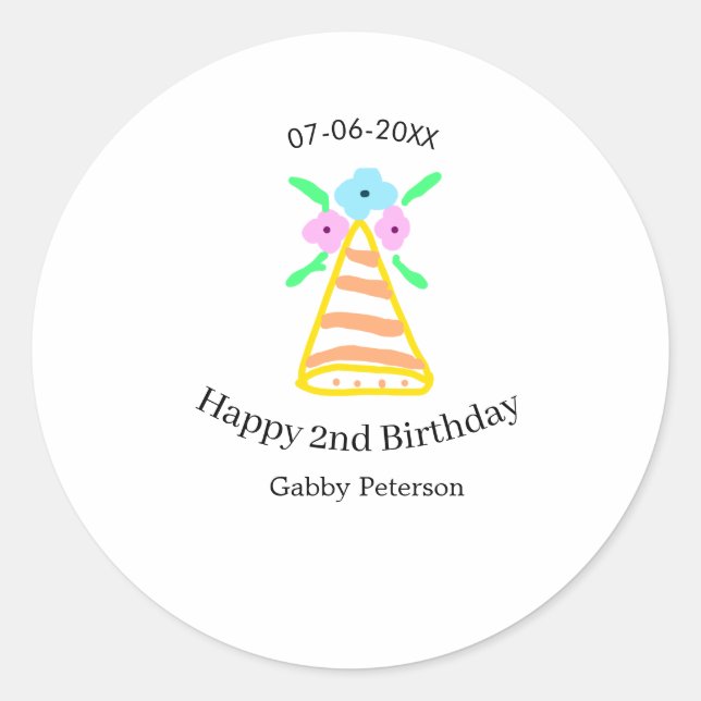 Adesivo Redondo Laranja que segundo aniversário crianças retro bri (Frente)