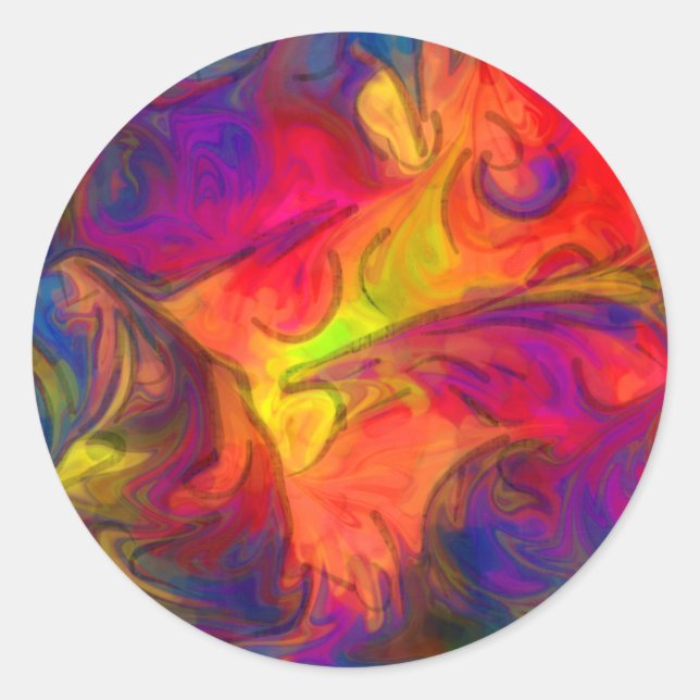 Adesivo Redondo Laranja Rosa Quente e Design Azul (Frente)