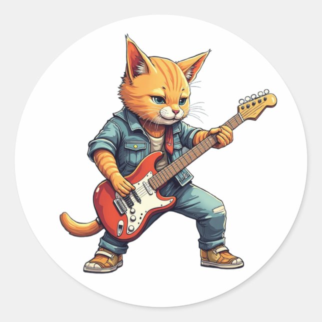Adesivo Redondo Laranja Tocando Violão (Frente)