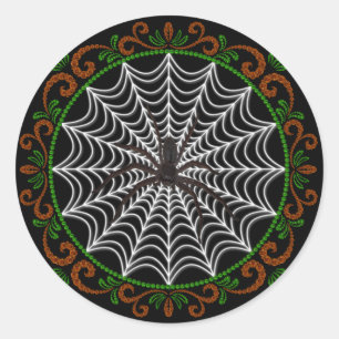 Adesivo Redondo Laranja Verde Aranha Branca E Aranha Negra