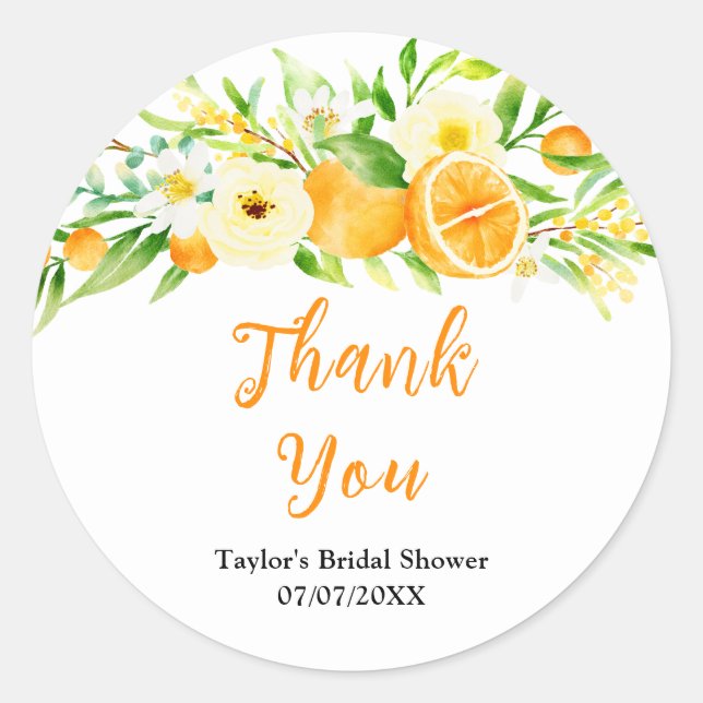 Adesivo Redondo Laranjas Chá de panela De Citros Obrigado (Frente)