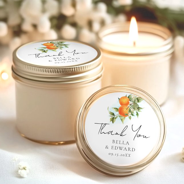 Adesivo Redondo Laranjas Citrinos Obrigado Casamento (Criador carregado)