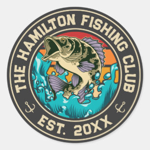 Adesivo Redondo Largemouth Bass Retro Sunset Fisheries Club