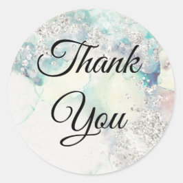 Adesivo Redondo Largura de prata com aquarela teal