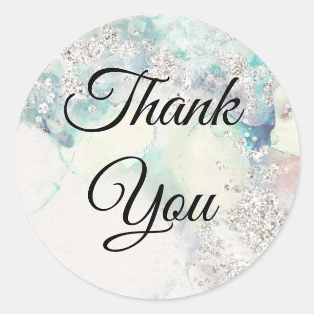 Adesivo Redondo Largura de prata com aquarela teal (Frente)