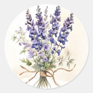 Adesivo Redondo Larkspur Buquê Watercolor Romântico