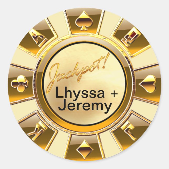 Adesivo Redondo Las Vegas Jackpot Casino Chip Areia/ouro (Frente)