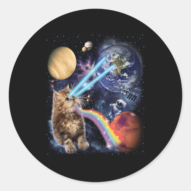 Adesivo Redondo Laser Cat Space Cat Kitts Laser Eyes (Frente)