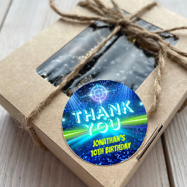 Adesivo Redondo Laser Tag Gaming Blue Green Neon Glow Obrigado